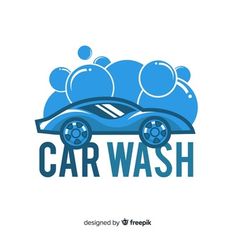 blue car wash logo with bubbles