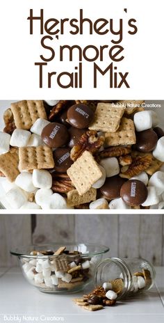 the cover of hershey's smore trail mix with marshmallows and pretzels