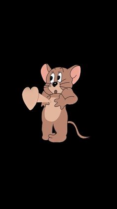 a cartoon mouse holding a heart on a black background with the caption i love you