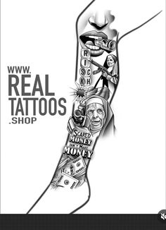 an advertisement for real tattoos shop