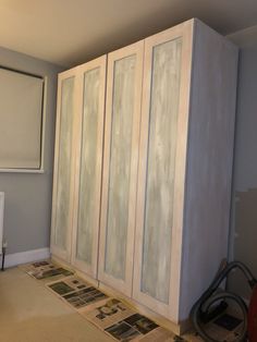 the cabinets are being painted and ready to be installed in the living room or bedroom