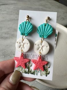 Handmade Clay Beach Dangle Earrings - Etsy Trendy Polymer Clay Jewelry For Beach, Trendy Polymer Clay Jewelry For The Beach, White Resin Earrings For The Beach, Beach Dangle Jewelry In Polymer Clay, Ahg Crafts, Balloon Earrings, Earring Inspo, Easter Earrings, Ghost Earrings