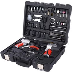 a tool kit in a black case on a white background