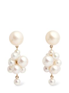 14kt & pearl botticelli earrings - Sophie Bille Brahe - Women  | Luisaviaroma Sophie Bille Brahe, Bracelets And Charms, 14kt Gold, Charm Earrings, Hair Jewelry, Cloth Bags, Body Jewelry, Cosmetic Bag, Freshwater Pearls