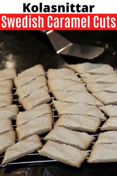 swedish caramel cut cookies cooling on a grill