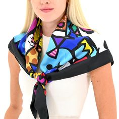 Limited Edition - BRITTO SILK SCARF - BEST FRIENDS 100% Silk Scarf 36in x 36in | 91.44cm x 91.44cm Dry clean only If needed, iron or steam on low temperature to smooth any wrinkles Please refer to cleaning instructions on label Chic Multicolor Shawl Scarves, Chic Multicolor Shawl Scarf, Trendy Multicolor One-size Silk Scarf, Art And Fashion, Stylish Accessories, Pure Silk, Limited Editions, Silk Scarf, Wrinkles