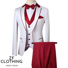 Men Suits 3 Piece  White And Maroon Style Suits Wedding Party Suits Elegant Suits Formal Fashion Suits Bespoke For Men Item Include (Coat+ Vest+ Pant) Fabric:- Imported, Premium Color:- White Floral Color Lapel :- Maroon Color Pants :- Maroon Dry Clean Recommended The suit is for wedding, Party, Proms, and Many Occasions. We make the suit according to our Standard size chart, If you are not sure about your size/measurement,  please give your body measurement in inches, so we make perfect suit fo White And Red Tuxedo, Red Tuxedo, Suits Formal, Red And White Weddings, Suits Wedding, Formal Fashion, Party Suits, Red Suit, Tuxedo Wedding