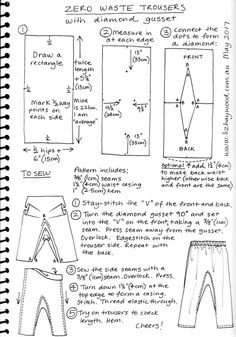 an open notebook with instructions on how to use the sewing pattern for shorts and leggings