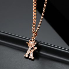 Rose Gold Color Plated Custom Made Single Letter Pendant Necklace For Women High Quality Iced Out Pendant Babygirl Necklace, Memorable Jewelry, Pretty Gifts, Dainty Initial Necklace, Custom Initial Necklace, Crown Necklace, Bling Necklace, Letter Pendant Necklace, Initial Necklace Gold