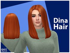 a woman with long red hair standing in front of a blue and white background that says dinaa hair