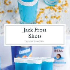 jack frost shots with blue liquid and sprinkles