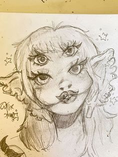 a drawing of a girl with big eyes