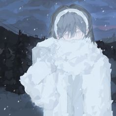 an anime character wearing a white fur coat