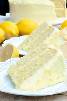 a slice of lemon cake on a white plate