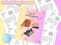 the nail art sketch book is open and ready to be filled with manicures