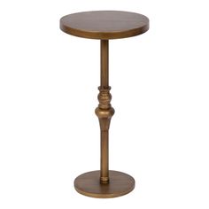 a small wooden table with metal legs and a round top on an isolated white background