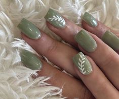 40 Olive Green Nails That Are All The Hype Right Now! - The Catalog Nail Art Designs Sage Green, Gel Nail Green Colors, Safe Green Acrylic Nails, Green Fingernail Designs, Sage Gel Nail Designs, Nails For Eucalyptus Dress, Tip Nail Designs French, Sage Green Short Nails Design, Square Nails Green Design