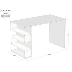 an image of a white desk with shelves and drawers on it's bottom shelf