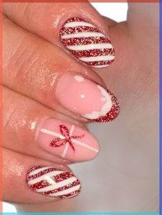 Get into the jingle bell groove with these playful candy cane nails. 'Tis the season to rock your manicure and spread some Christmas cheer! Mary Crismas, Pink Candy Cane Nails, Christmas Gel Nail Ideas, Christmas Nails For Kids, Nails Xmas, Xmas Nail Designs, Teen Nails, Candy Cane Nails, Red Christmas Nails