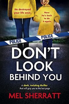 the book cover for don't look behind you, with two people in yellow jackets