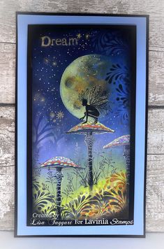 a poster with a cat sitting on top of an umbrella in front of the moon