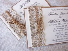 wedding stationery with lace and burlap