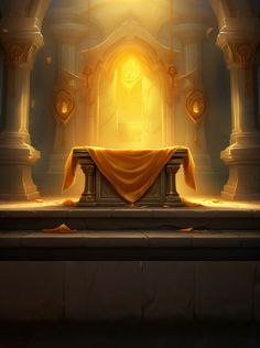 an empty altar with a bright light coming from it