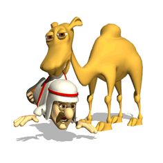 a camel and a man are standing next to each other in front of a white background