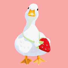 Digital illustration. Duck and strawberry. Duck with a strawberry bag. 
Ilustración digital. Pato, fresa. Pato con bolsa de fresa. Duffy Duck, Duck Cute, Duck Illustration, Funny Duck, Sticker Ideas, Colouring Book, Punch Needle, Cute Illustration