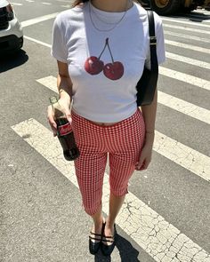 no, it’s not a cherry Coca Cola…but I wish it was🍒 - - Summer outfit inspo, summer outfit ideas, capris outfit, Pinterest girl, Pinterest outfit, Pinterest outfit inspo Cherry Style Outfit, Cherries Outfit, Cherry Aesthetics Outfit, Cherry Coke Aesthetic Outfits, Cherry Girl Outfit, Coca Cola Outfit, Cherry Tank Top, Capris Outfit, Capri Outfits