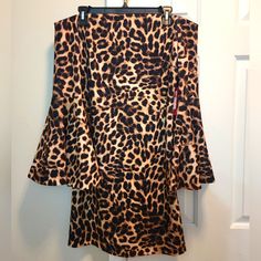 Leopard Print, Off The Shoulder, Fitted Dress With Quarter Bell Sleeves. Fitted Leopard Print Mini Dress For Brunch, Vince Camuto Dress, Black Tan, Fitted Dress, Black And Tan, Vince Camuto, Bell Sleeves, Off The Shoulder, Leopard Print