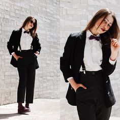 Black Suit Trousers, Black Bowtie, Women In Black, Women Ties, School Dance, Suit Pant, Suit Trousers, Black Suit, Black Suits