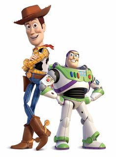 the toy story characters are standing next to each other