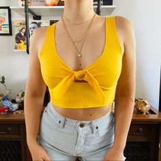 Adorable Shein Tie Up Cut Out Tank Mustard Yellow Crop Top Size Small Brand New, Never Worn Tank Crop Top, Yellow Crop Top, Summer Crop Tops, Shein Tops, Cropped Tank Top, Gold Yellow, Mustard Yellow, Mustard, Cut Out