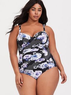 Purple Dip Dye, Torrid Swimsuit, Carport Ideas, Tropical Swimsuits, Teal Tie, Underwire Tankini Tops, Plus Size One Piece, High Waisted Swim, Striped One Piece