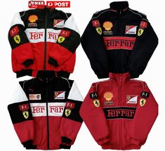 two red and black jackets with ferrari logos on them