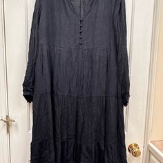 New With Tags $89.50 Msrp Size Large Fully Lined Zips Up The Back Tiered With Button Details On The Front And At Sleeves Beautiful Dress Color Is Solid Black- Some Photos Don’t Show Color Well Smoke Free Home Fast Shipping Fall Button-up Viscose Dress, Black Rayon Dress For Fall, Black Rayon Dresses For Fall, Black Rayon Dress For Work, Tiered Midi Dress, Loft Dresses, Womens Midi Dresses, Large Size Dresses, Beautiful Dress