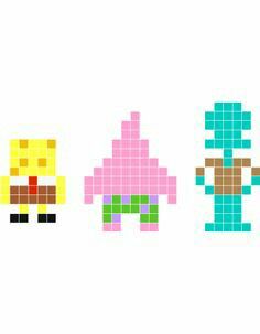 four pixel art pieces in different colors and sizes