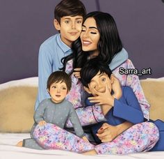 a painting of a family sitting on a bed with the caption's name sara art