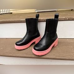 Fantastic Condition. Practically Brand New. Worn Once Inside. Fits Multiple Sizes- Is A Size 7 But Fits A 6 And 8 Too. Very Comfortable. Pink High-top Boots With Lug Sole, High-top Pink Boots With Lug Sole, Trendy Pink Boots For Outdoor, Trendy Pink Outdoor Boots, Pink Rain Boots For Winter Outdoor Use, Pink Rain Boots For Winter Outdoor Activities, Pink Rain Boots For Outdoor, Black Outdoor Boots For Spring, Sporty Black Boots For Spring