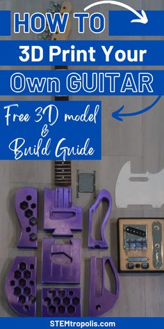 If you're looking for a cool 3D printing project, try building your own DIY guitar.  Follow along as we discuss different models and types of guitars, print our parts, and assemble our guitar.  Grab your own free 3D models.  Click to find more 3D printing ideas, kids activities, STEM challenges, STEAM projects and science experiments at STEMtropolis.com 3d Printed Guitar, Types Of Guitars, Things To Build, Steam Projects, Diy Guitar, Types Of Guitar, Guitar Hanger