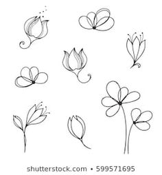 a bunch of flowers that are drawn in black ink