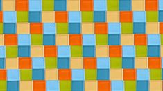 an orange, blue and green tile wallpaper with squares in different colors on it