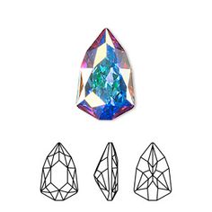 three different shapes and sizes of an aquamarine colored diamond, each with its own pointy shape