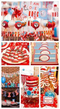 red, white and blue birthday party with balloons