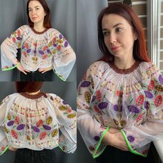 Amazing Romanian vintage blouse! So beautiful and stunning! So vibrant colours Tulle fabric Good vintage condition! Universal size Will suit to and S and M and L size Romanian Blouse, Berry Dress, Romantic Blouses, Vintage Outfit, Antique Dress, Vintage Blouse, Top Vintage, Tulle Fabric, Vibrant Colours