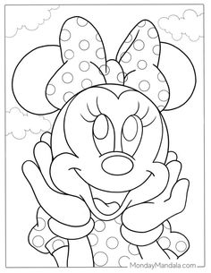 minnie mouse coloring pages for kids to print out and color on the page, it is easy