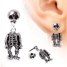 Pair of 316L Surgical Steel Two-Piece Skeleton Dangle Earrings | Fashion Hut Jewelry Piercing Lobe, Skeleton Earrings, Cute Skeleton, Skeleton Head, Diamond Cluster Earrings, Geode Earrings, Dangly Earrings, Cluster Earrings, Cartilage Earrings