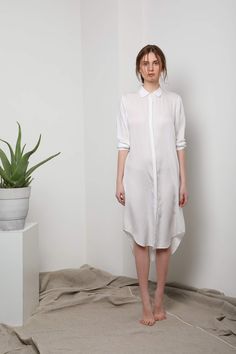 Our take on the classic shirt dress. Cut to be worn loose, we love wearing ours buttoned all the way up, open to the bust or as a jacket over the Everyday Camisole. French seam details mean that all raw edges are hidden in an elegant finished seam. Classic Shirt Dress, French Seam, Kaftan Dress, White Dress, Shirt Dress, Women Wear, Fabric, How To Wear