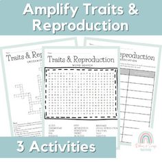 three worksheets with the words amplify treats and reproduction on them, including 3